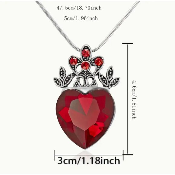 Crowned Heart Red Crystal Pendant Necklace With Silver-Tone Chain - Picture 3 of 3